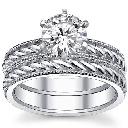 Moissanite Milgrain Rope Solitaire Ring