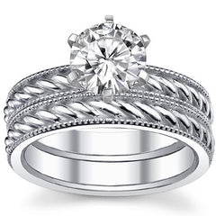 Moissanite Milgrain Rope Solitaire Ring