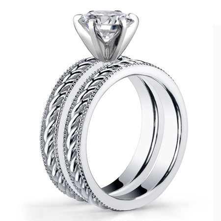 Moissanite Milgrain Rope Solitaire Ring