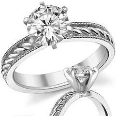 Moissanite Milgrain Rope Solitaire Ring