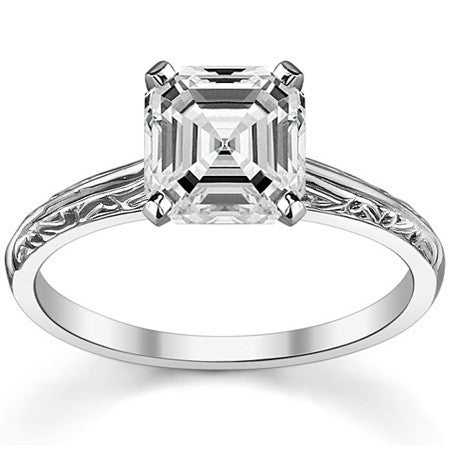 Antique Etched Moissanite Solitaire Ring