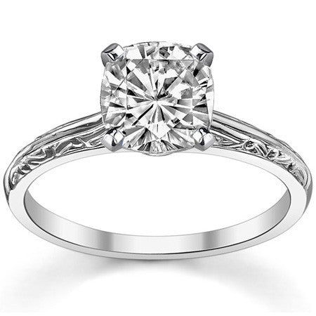 Antique Etched Moissanite Solitaire Ring