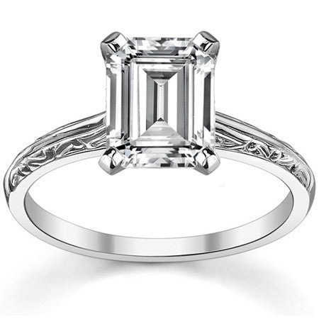 Antique Etched Moissanite Solitaire Ring