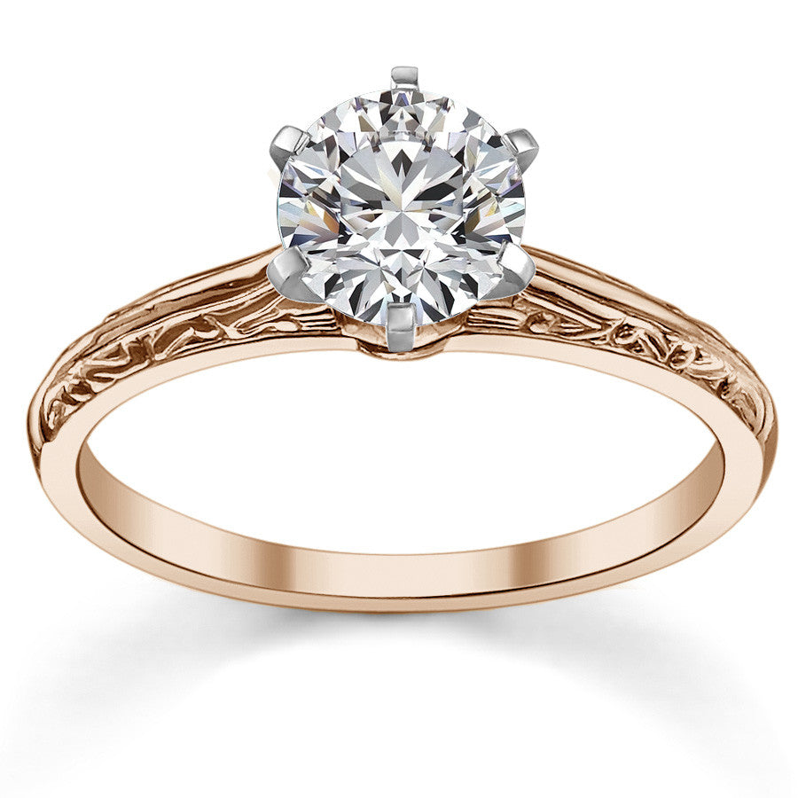 Antique Etched Moissanite Solitaire Ring