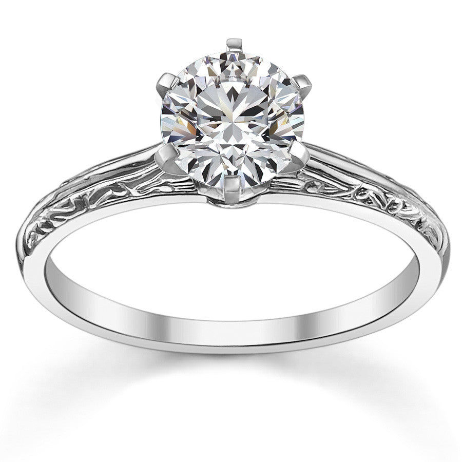 Antique Etched Moissanite Solitaire Ring