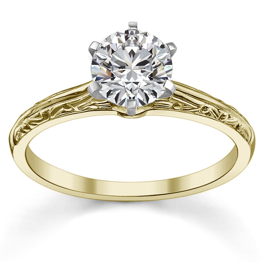 Antique Etched Moissanite Solitaire Ring
