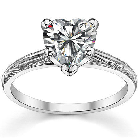 Antique Etched Moissanite Solitaire Ring