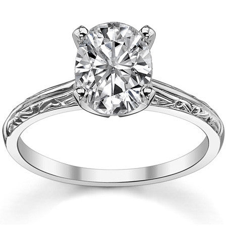 Antique Etched Moissanite Solitaire Ring