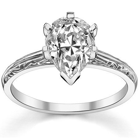 Antique Etched Moissanite Solitaire Ring