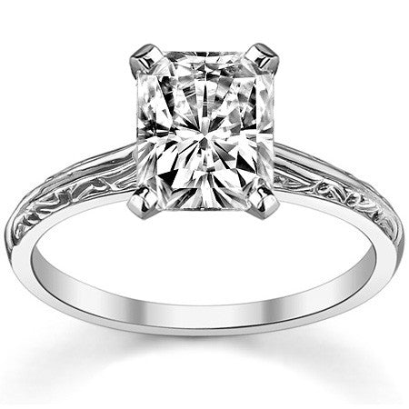 Antique Etched Moissanite Solitaire Ring