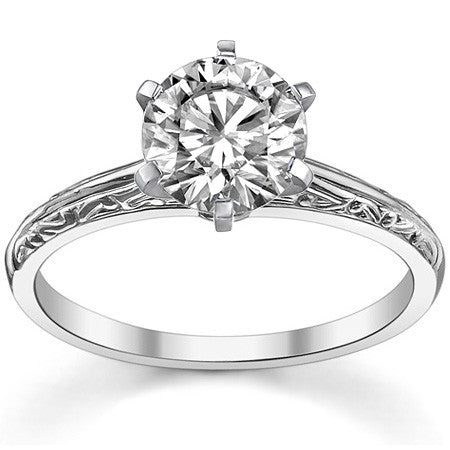 Antique Etched Moissanite Solitaire Ring