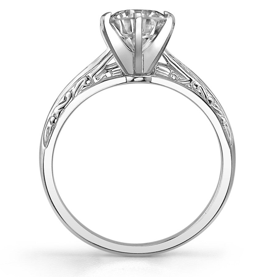 Antique Etched Moissanite Solitaire Ring