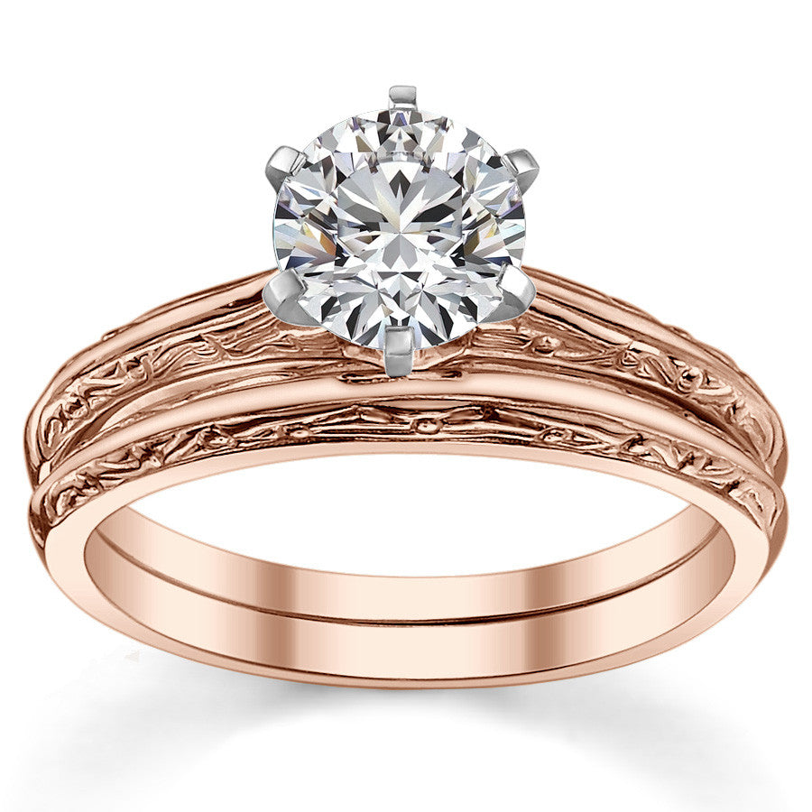 Antique Etched Moissanite Solitaire Ring