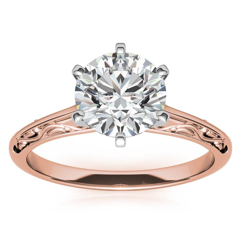 Antique Etched Moissanite Solitaire Ring