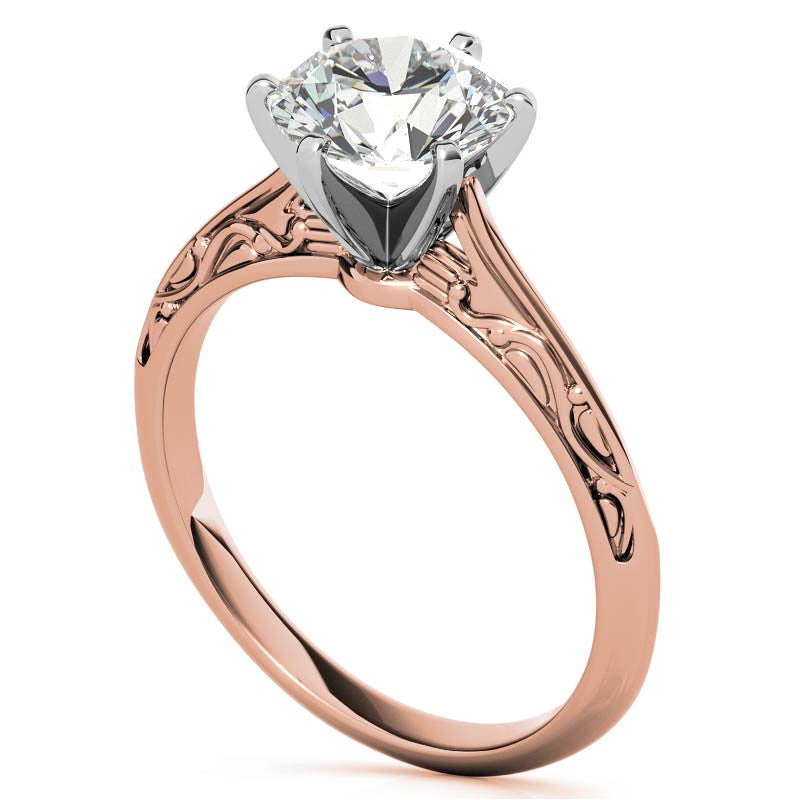 Antique Etched Moissanite Solitaire Ring