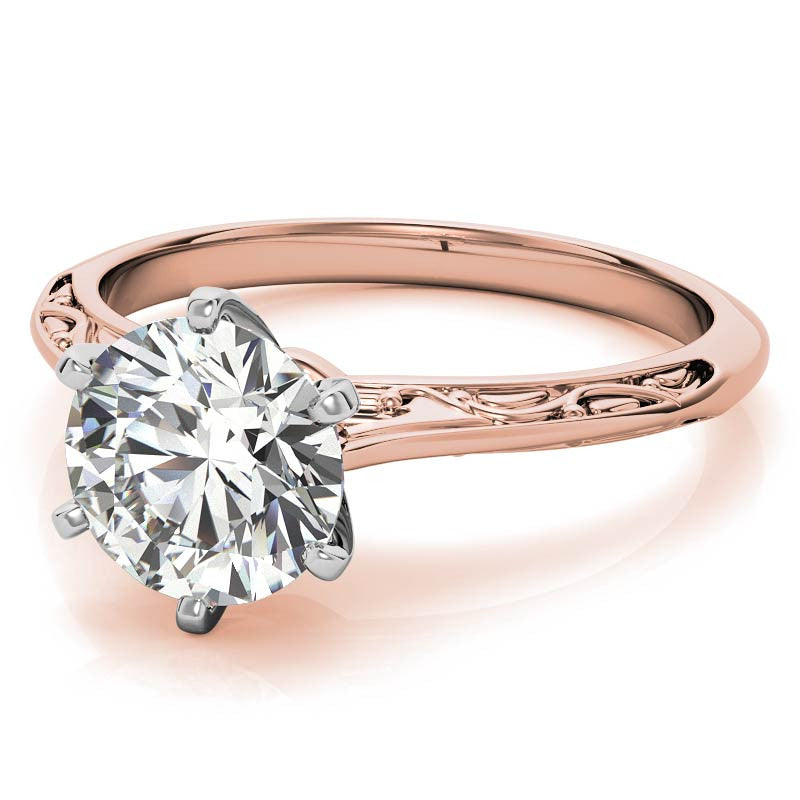 Antique Etched Moissanite Solitaire Ring