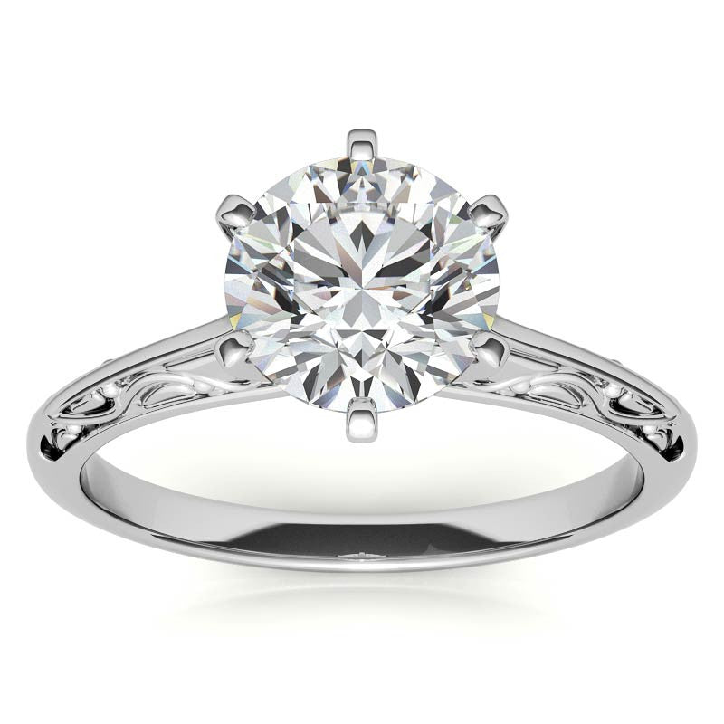 Antique Etched Moissanite Solitaire Ring
