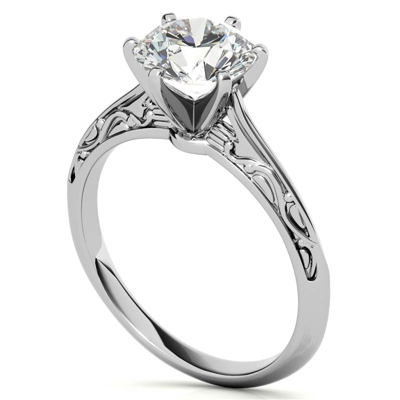 Antique Etched Moissanite Solitaire Ring
