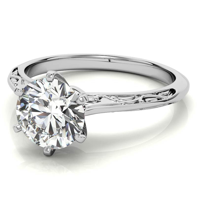 Antique Etched Moissanite Solitaire Ring
