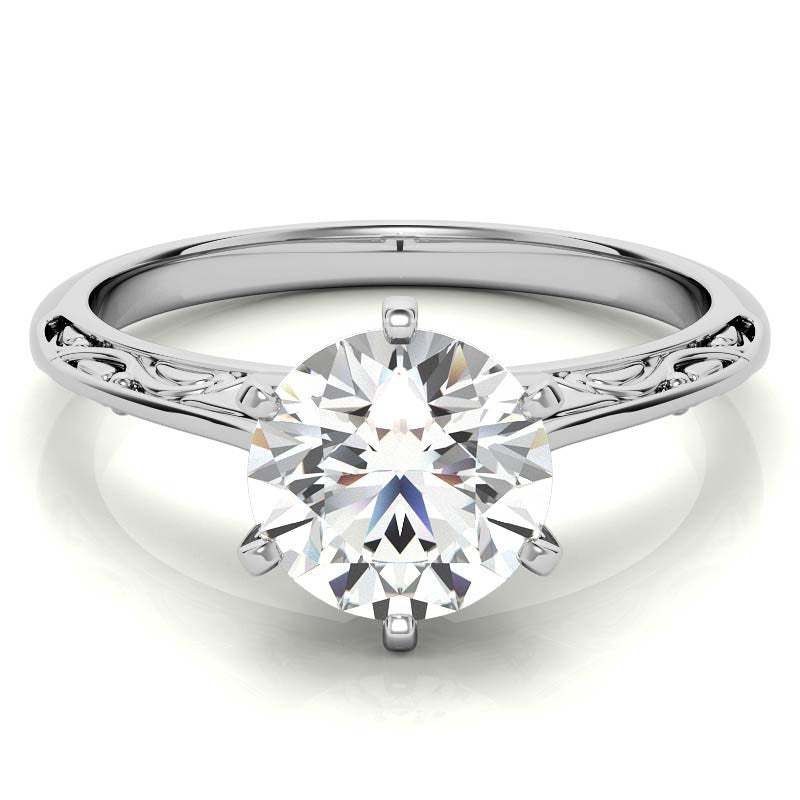 Antique Etched Moissanite Solitaire Ring