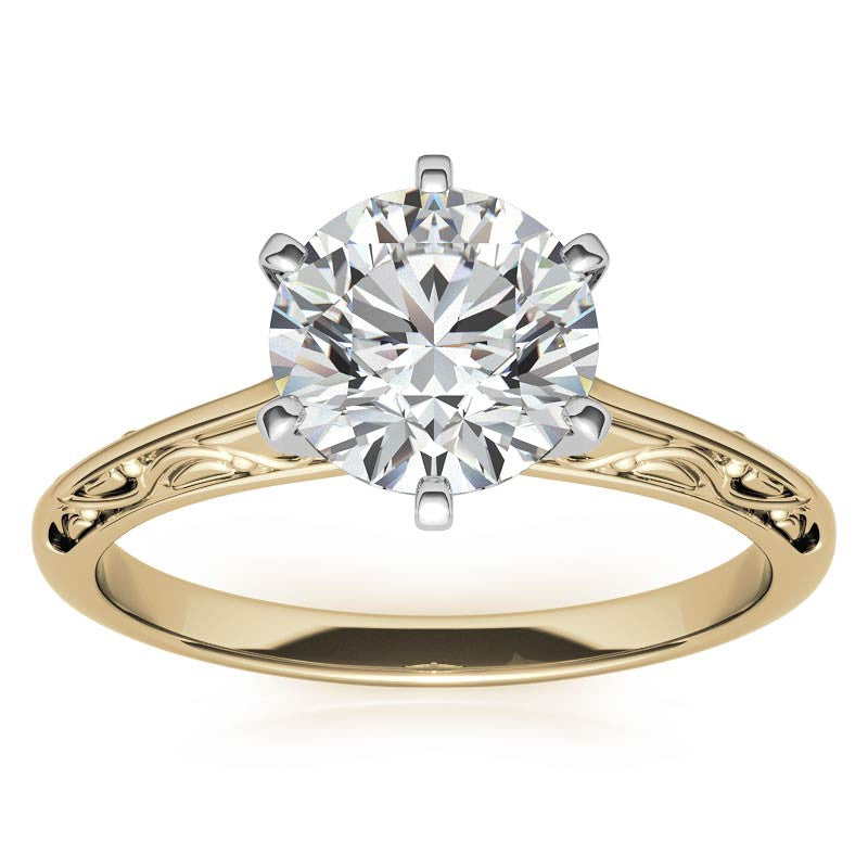 Antique Etched Moissanite Solitaire Ring