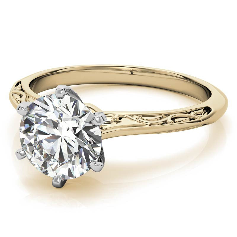 Antique Etched Moissanite Solitaire Ring