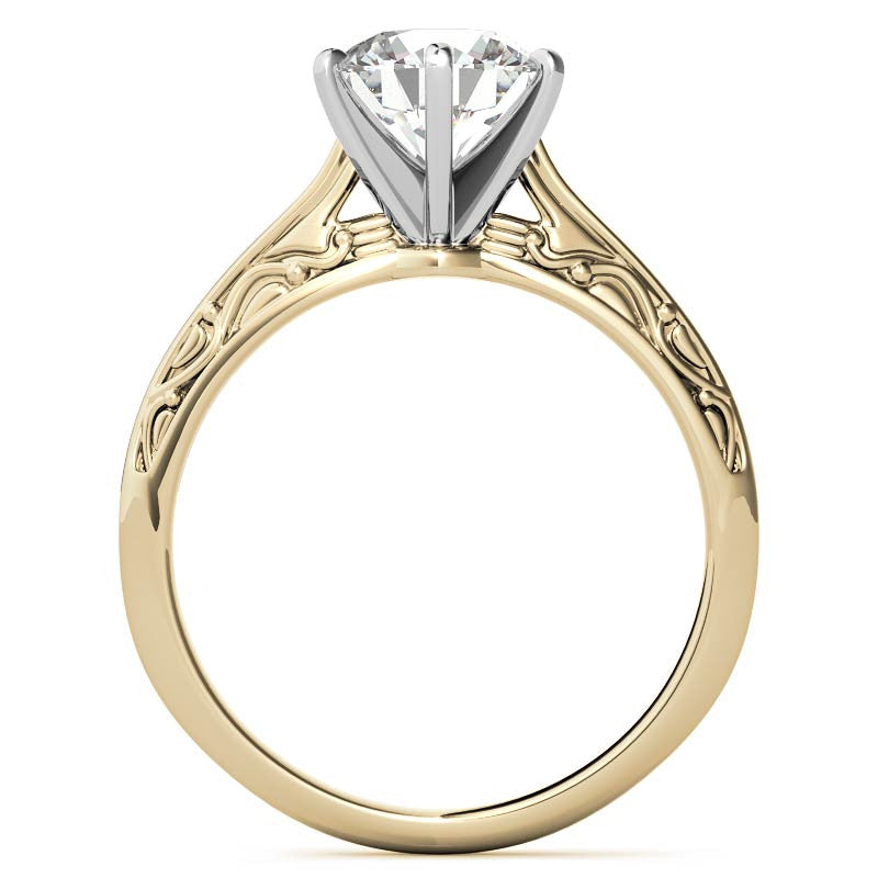 Antique Etched Moissanite Solitaire Ring