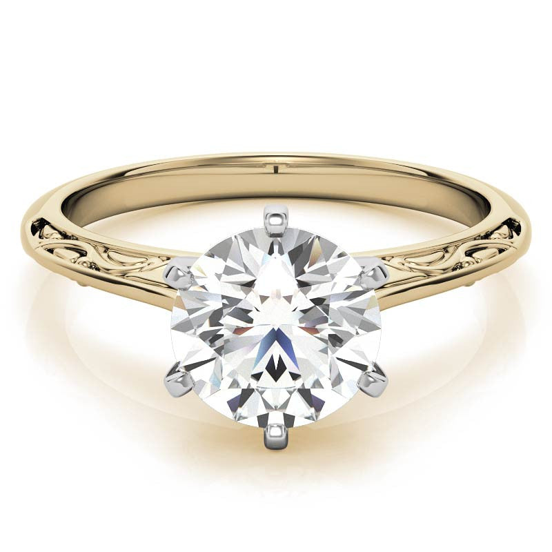 Antique Etched Moissanite Solitaire Ring