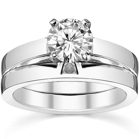 Cathedral Moissanite Flat Shoulder Solitaire Ring