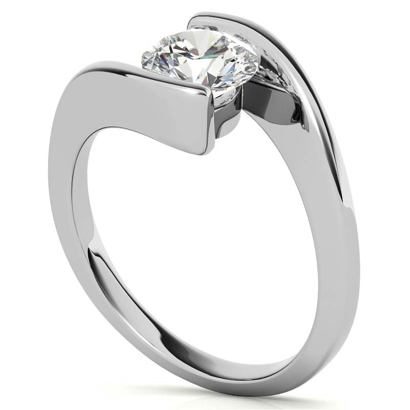 Round Modern Style Bypass Solitaire Ring