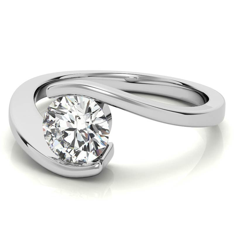 Round Modern Style Bypass Solitaire Ring