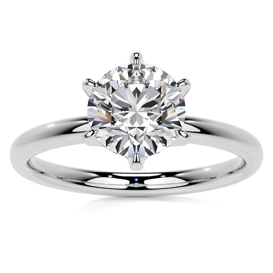 6-Prong Round Brilliant Moissanite Low Set Solitaire Ring
