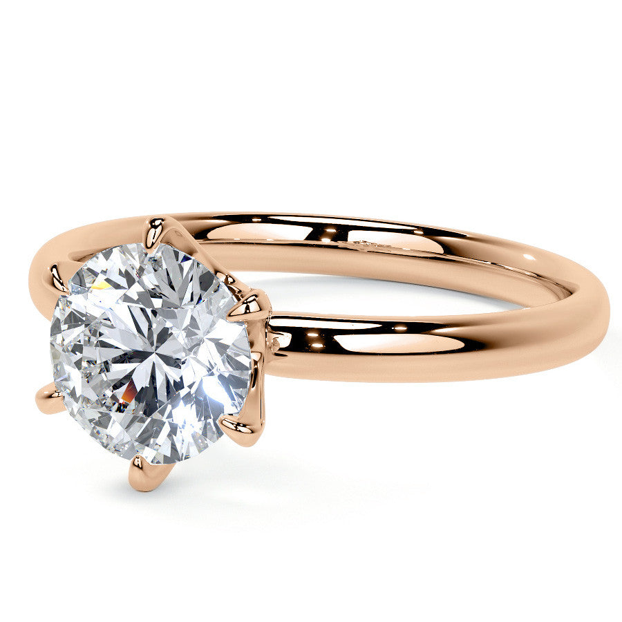 6-Prong Round Brilliant Moissanite Low Set Solitaire Ring