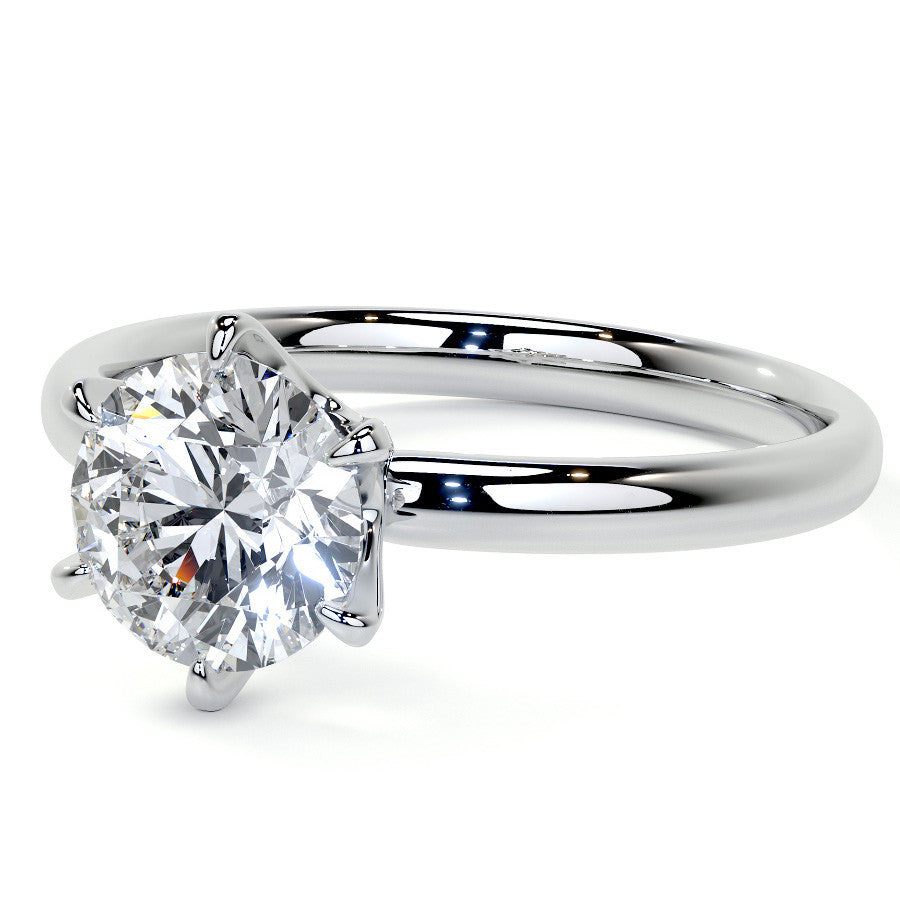 6-Prong Round Brilliant Moissanite Low Set Solitaire Ring