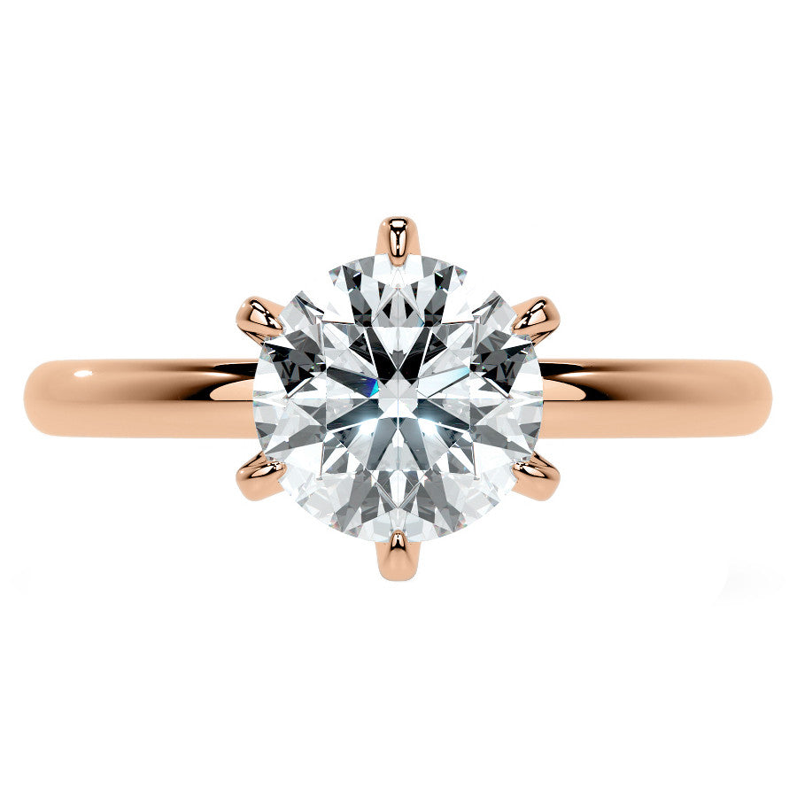 6-Prong Round Brilliant Moissanite Low Set Solitaire Ring