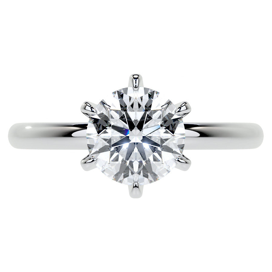 6-Prong Round Brilliant Moissanite Low Set Solitaire Ring