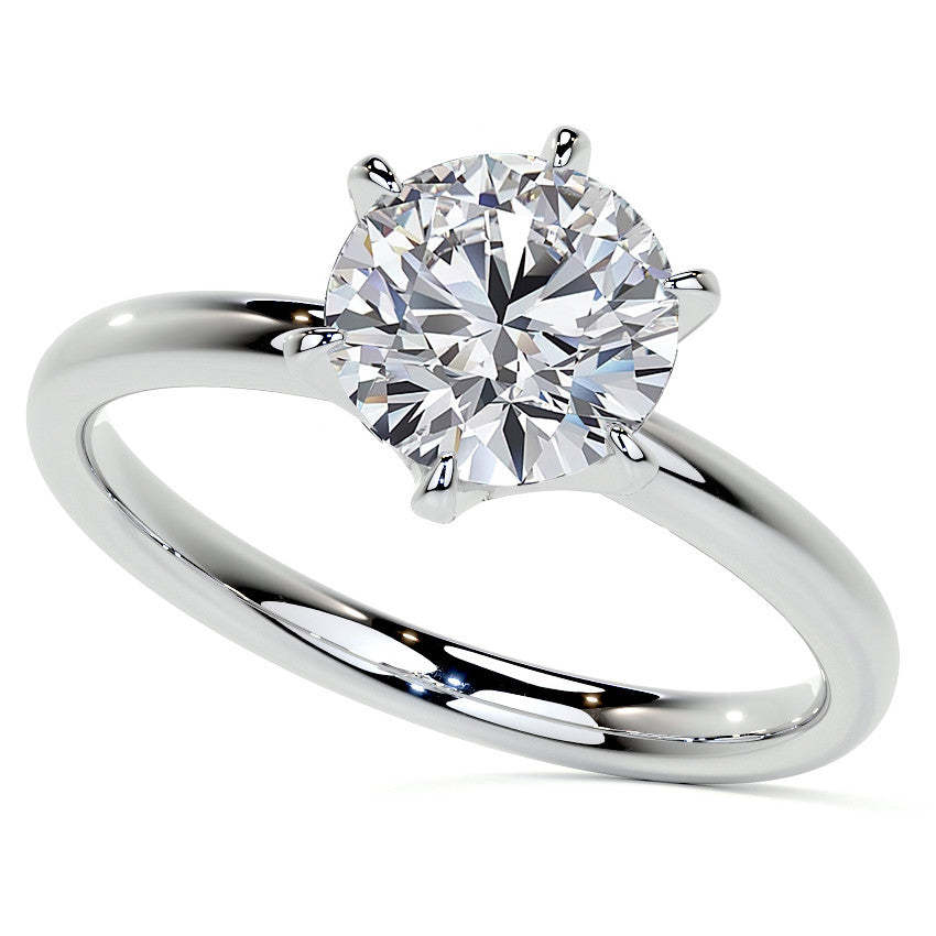 6-Prong Round Brilliant Moissanite Low Set Solitaire Ring
