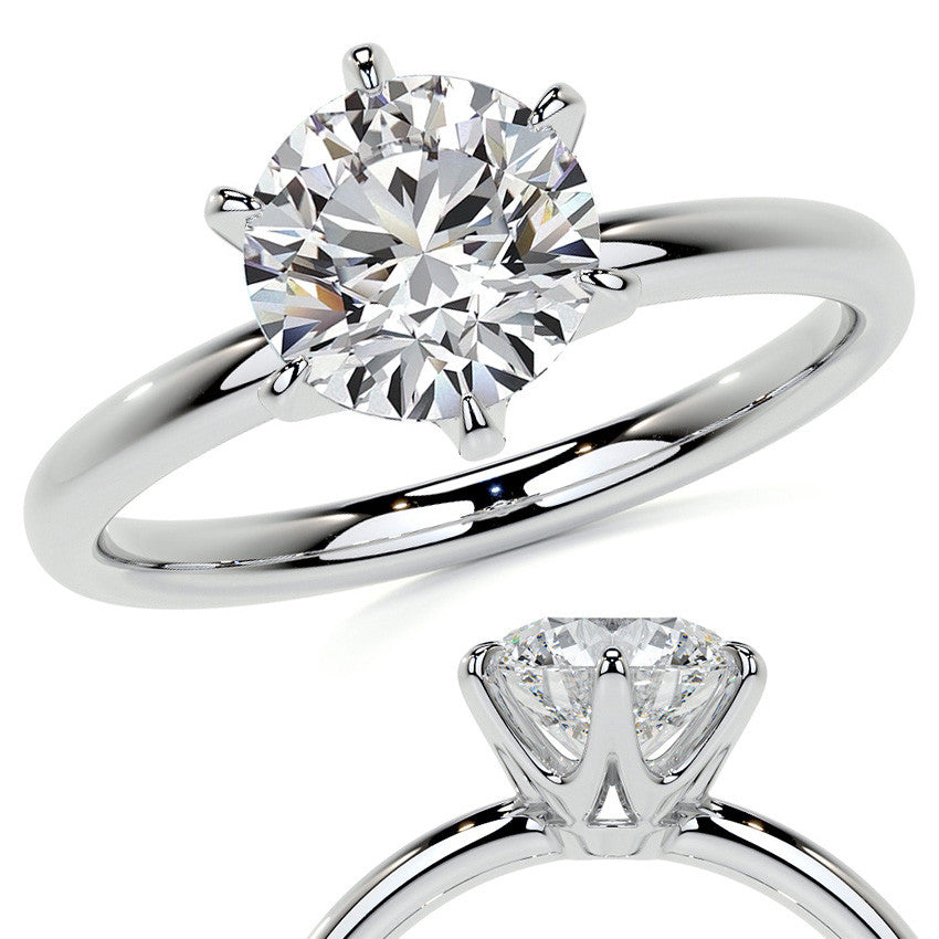 6-Prong Round Brilliant Moissanite Low Set Solitaire Ring