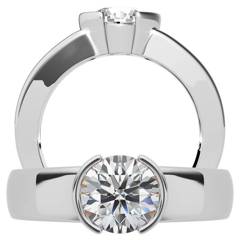 Semi-Bezel Round Brilliant Moissanite Solitaire Ring