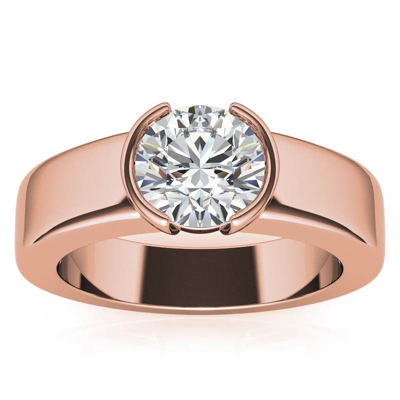 Semi-Bezel Round Brilliant Moissanite Solitaire Ring