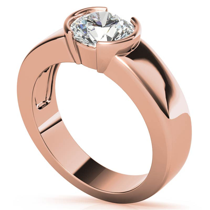 Semi-Bezel Round Brilliant Moissanite Solitaire Ring