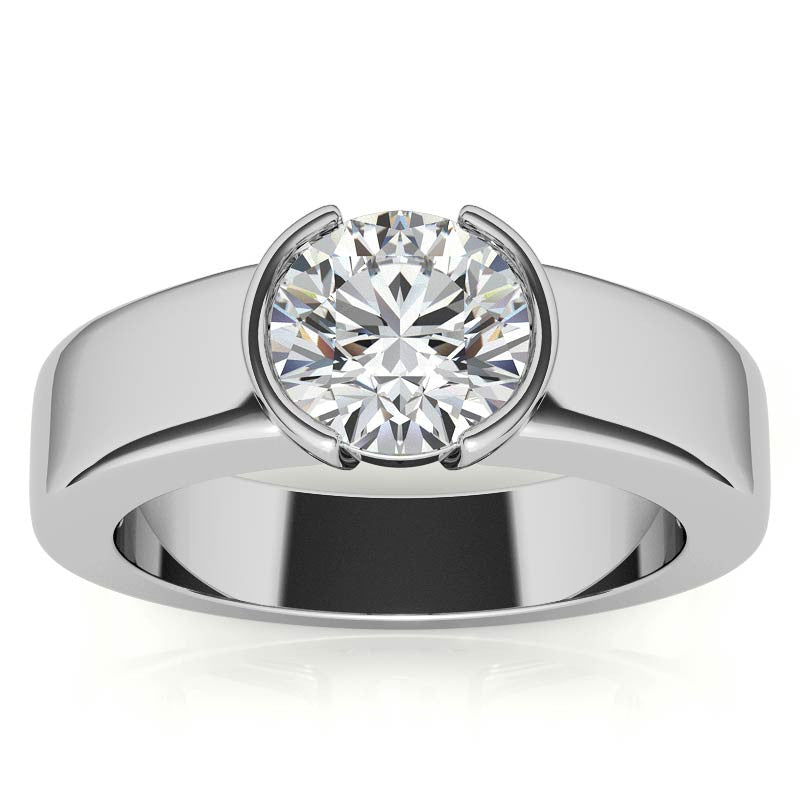 Semi-Bezel Round Brilliant Moissanite Solitaire Ring