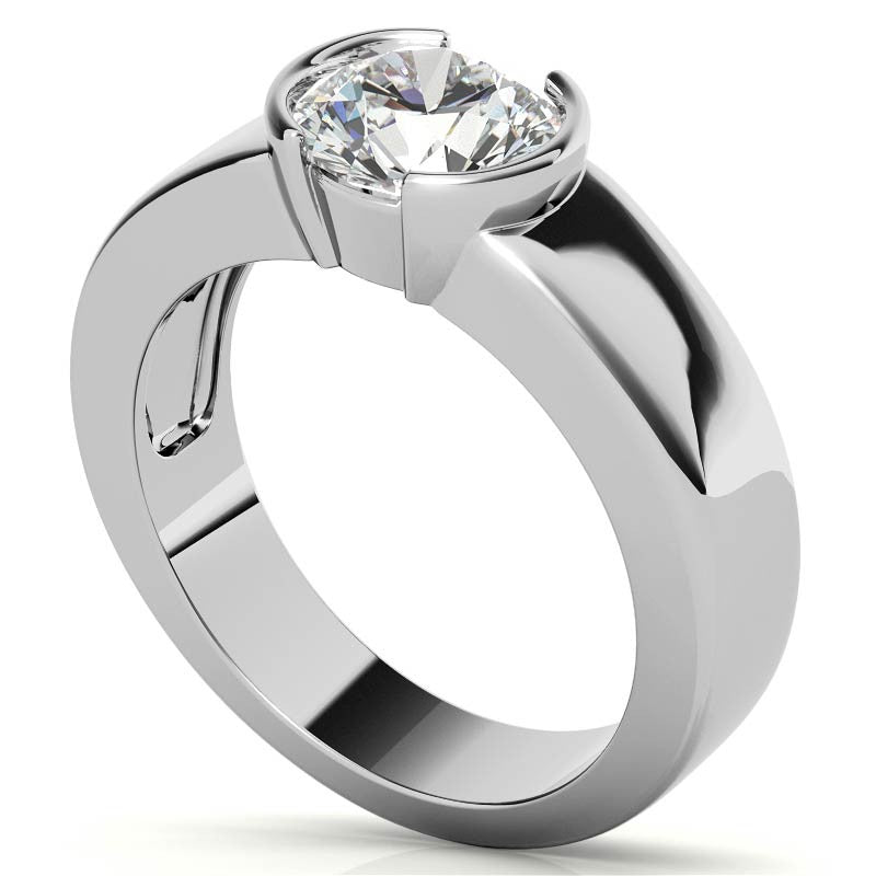 Semi-Bezel Round Brilliant Moissanite Solitaire Ring