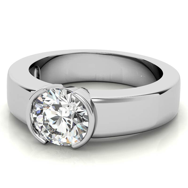 Semi-Bezel Round Brilliant Moissanite Solitaire Ring