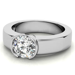 Semi-Bezel Round Brilliant Moissanite Solitaire Ring