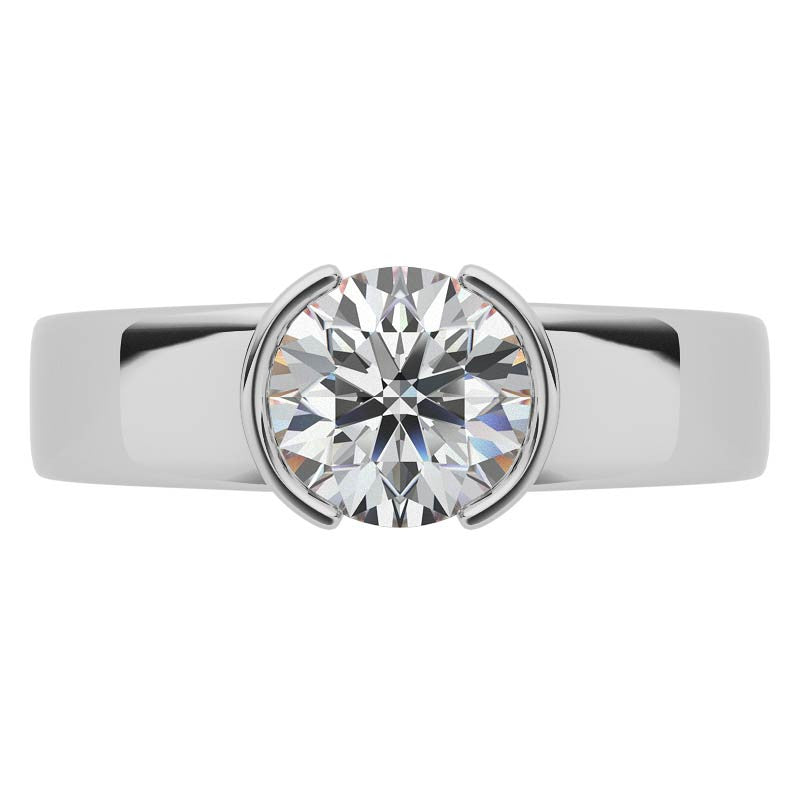 Semi-Bezel Round Brilliant Moissanite Solitaire Ring