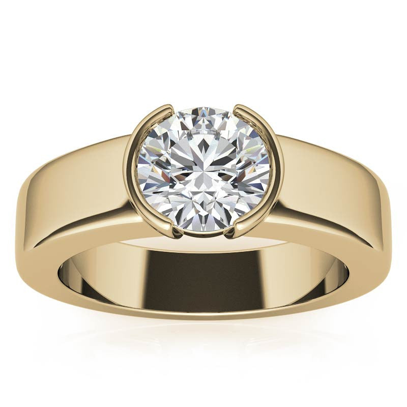 Semi-Bezel Round Brilliant Moissanite Solitaire Ring