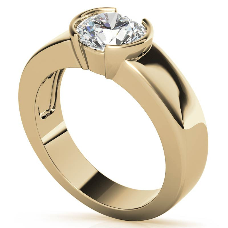 Semi-Bezel Round Brilliant Moissanite Solitaire Ring
