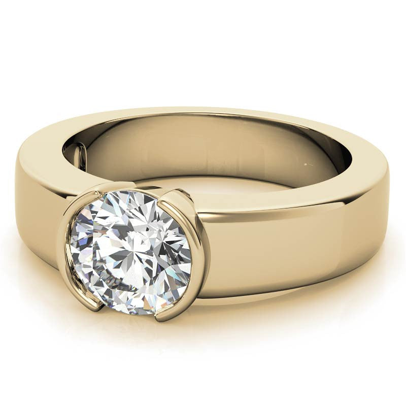 Semi-Bezel Round Brilliant Moissanite Solitaire Ring