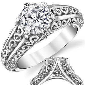 Antique Scroll Round Brilliant Moissanite Solitaire Ring